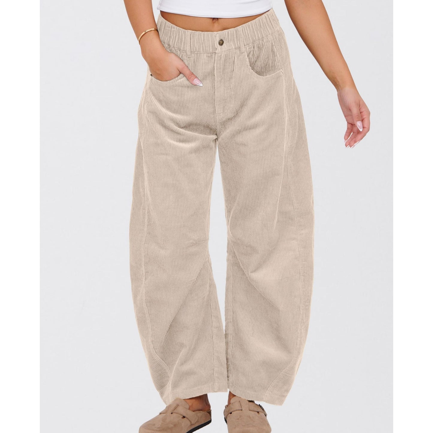 European And American Solid Color Corduroy Loose Straight Trousers Women