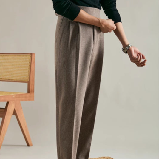 Thick Double Pleated Straight Business Casual Trousers