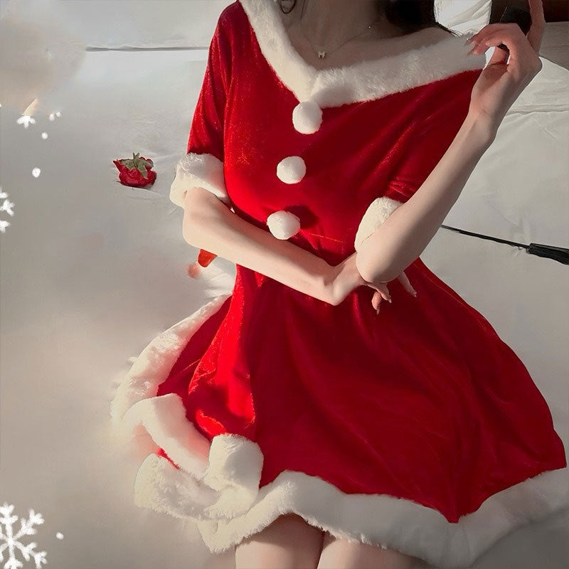 Christmas Festival Uniform Red Velvet Christmas Dress