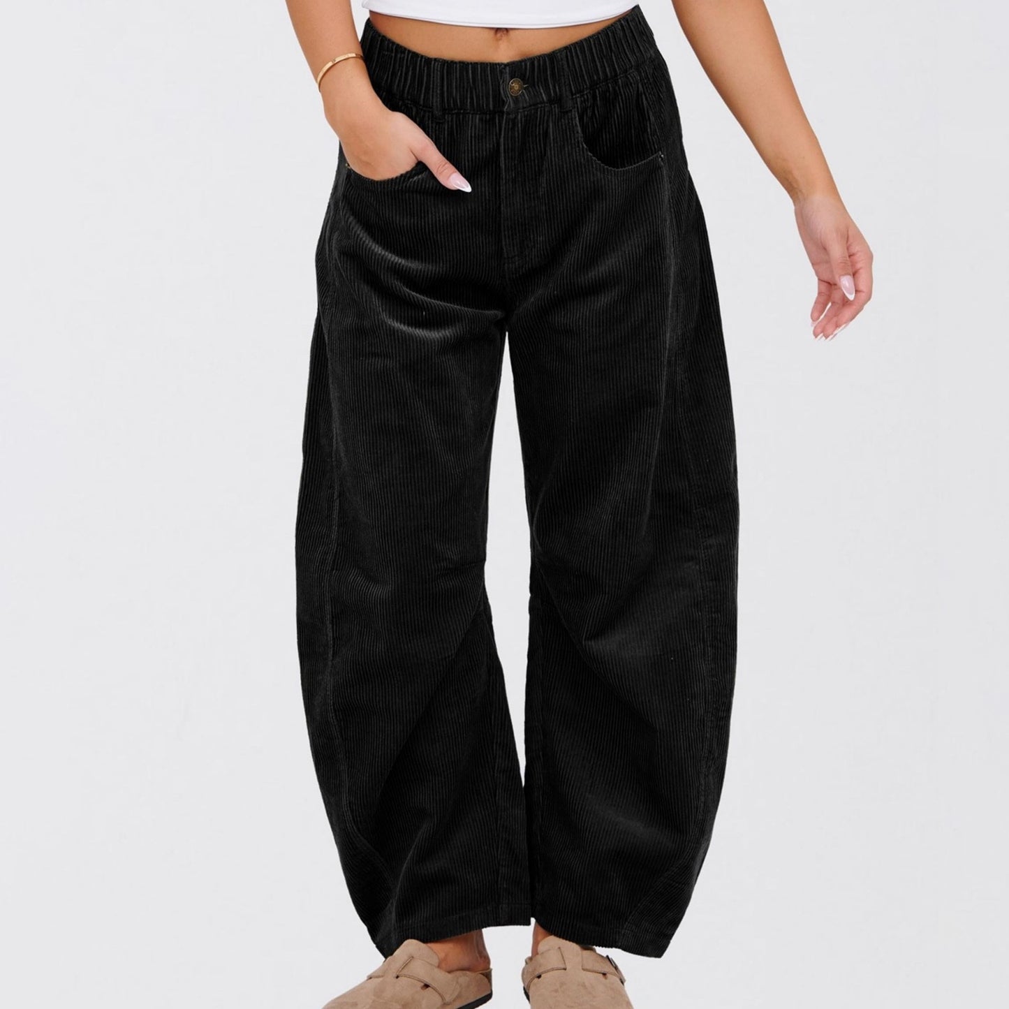 European And American Solid Color Corduroy Loose Straight Trousers Women