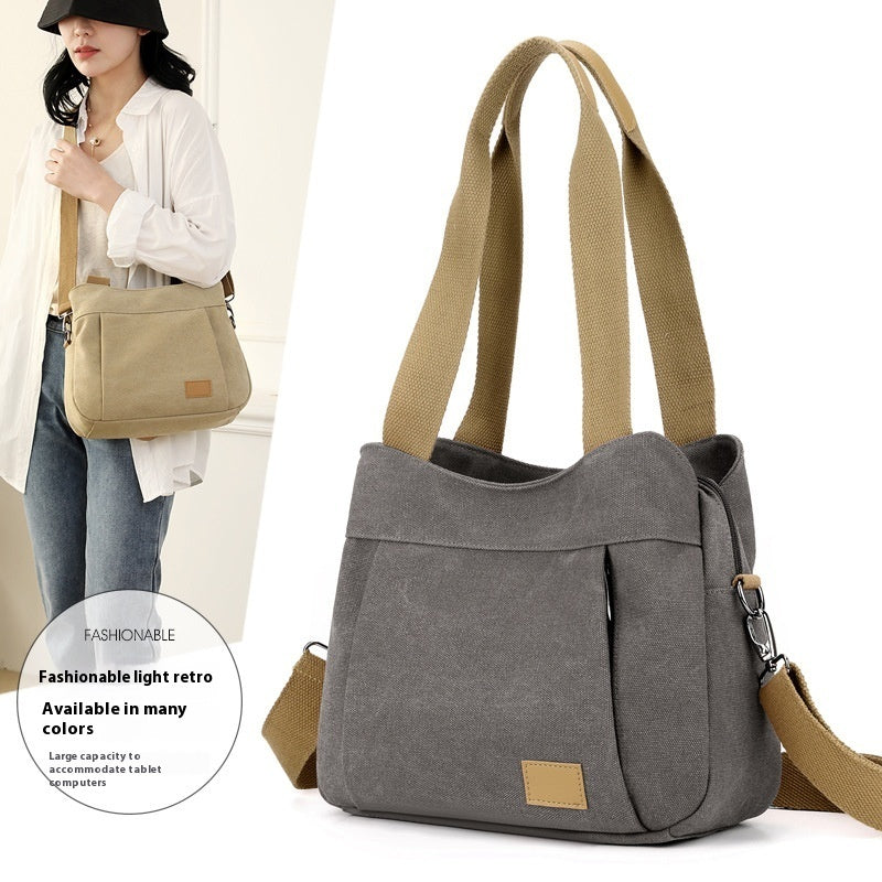 Canvas Retro Multi-pocket Women's Shoulder Messenger Bag