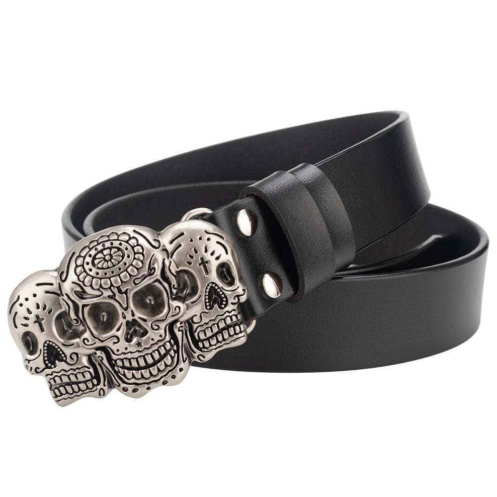 Casual Skull Decorative Two-layer Cowhide Belt