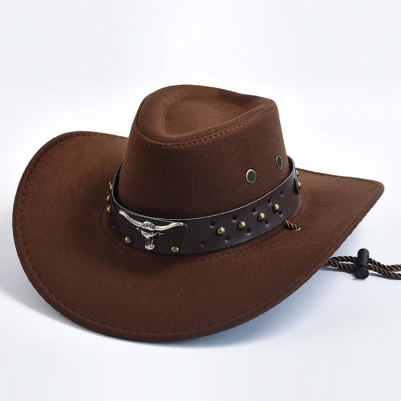 Artificial Suede Western Cowboy Hat Retro Large Edge Gentleman Jazz Outdoor Sunshade