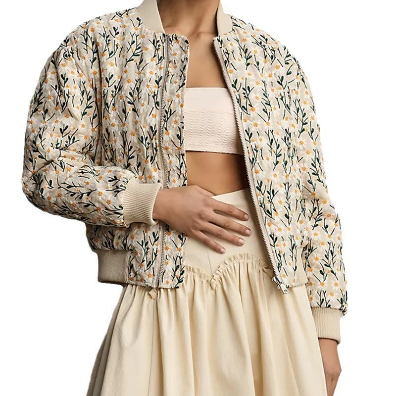 Women's Loose And Versatile Daisy Print Zipper Jacket