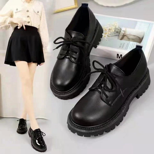 Women's Black Leather Shoes Retro