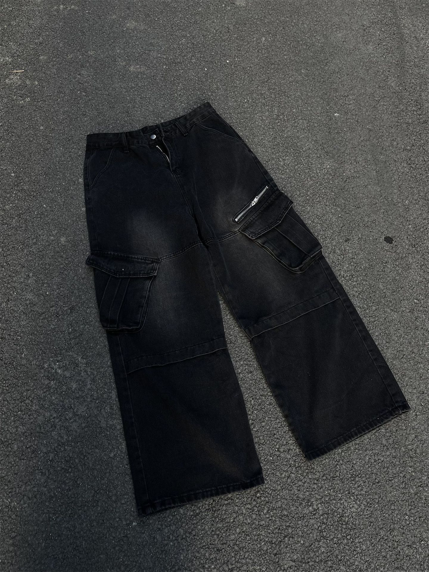 High Street Fashion Brand Zipper Large Workwear With Pocket Jeans Men