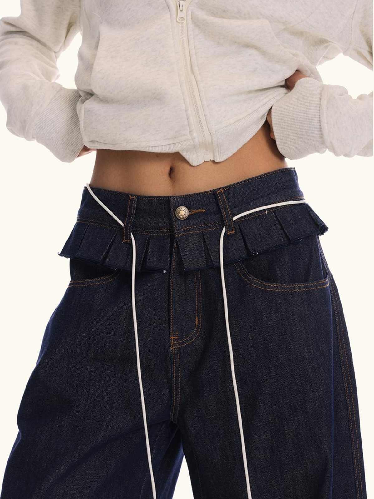 Loose Waist Stitching Small Skirt Jeans For Men And Women