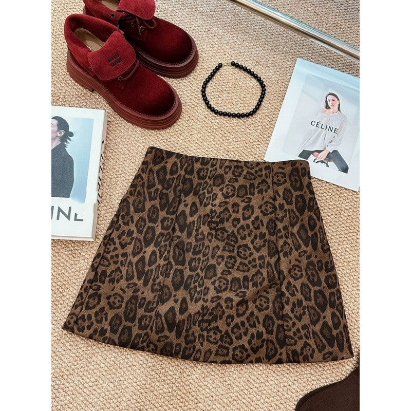 Slimming Spicy Girl Leopard Print Western Style Short Skirt