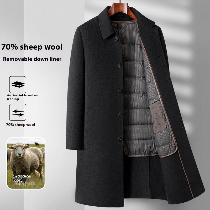 Double-sided Wool Overcoat Men's Winter Down Feather Liner High-end Long Business