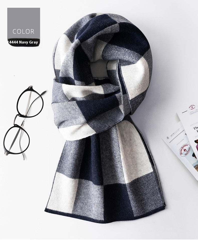 Wool Scarf Men's Winter Plaid Double-sided Scarf