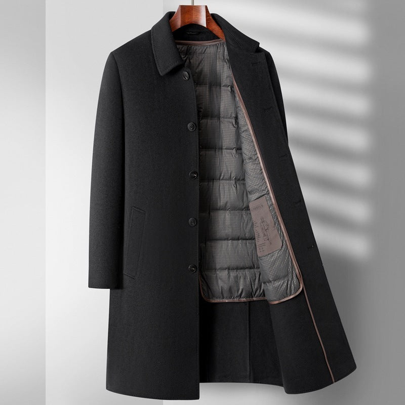 Double-sided Wool Overcoat Men's Winter Down Feather Liner High-end Long Business