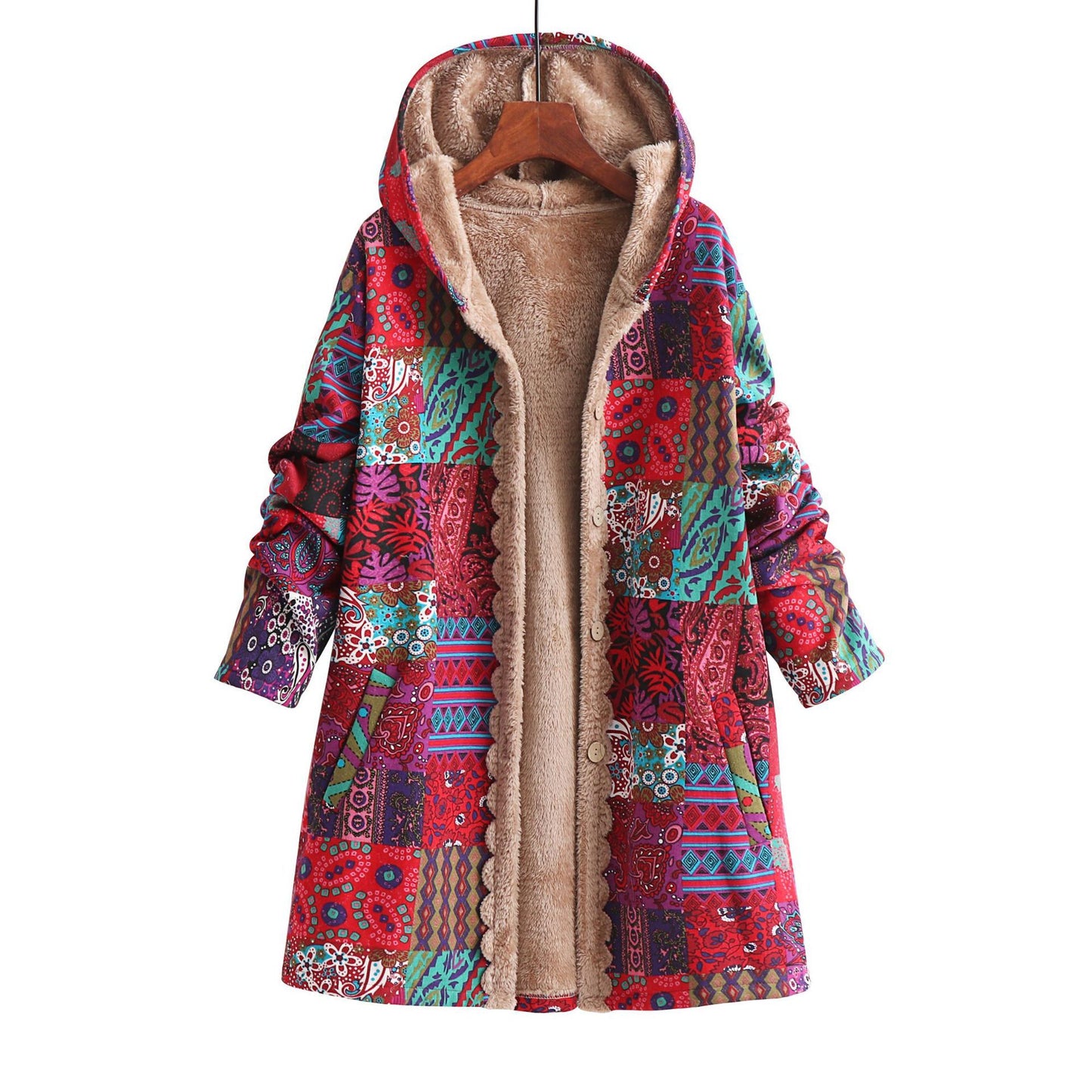 Cotton And Linen Printed Hoodie Warm Plush Coat