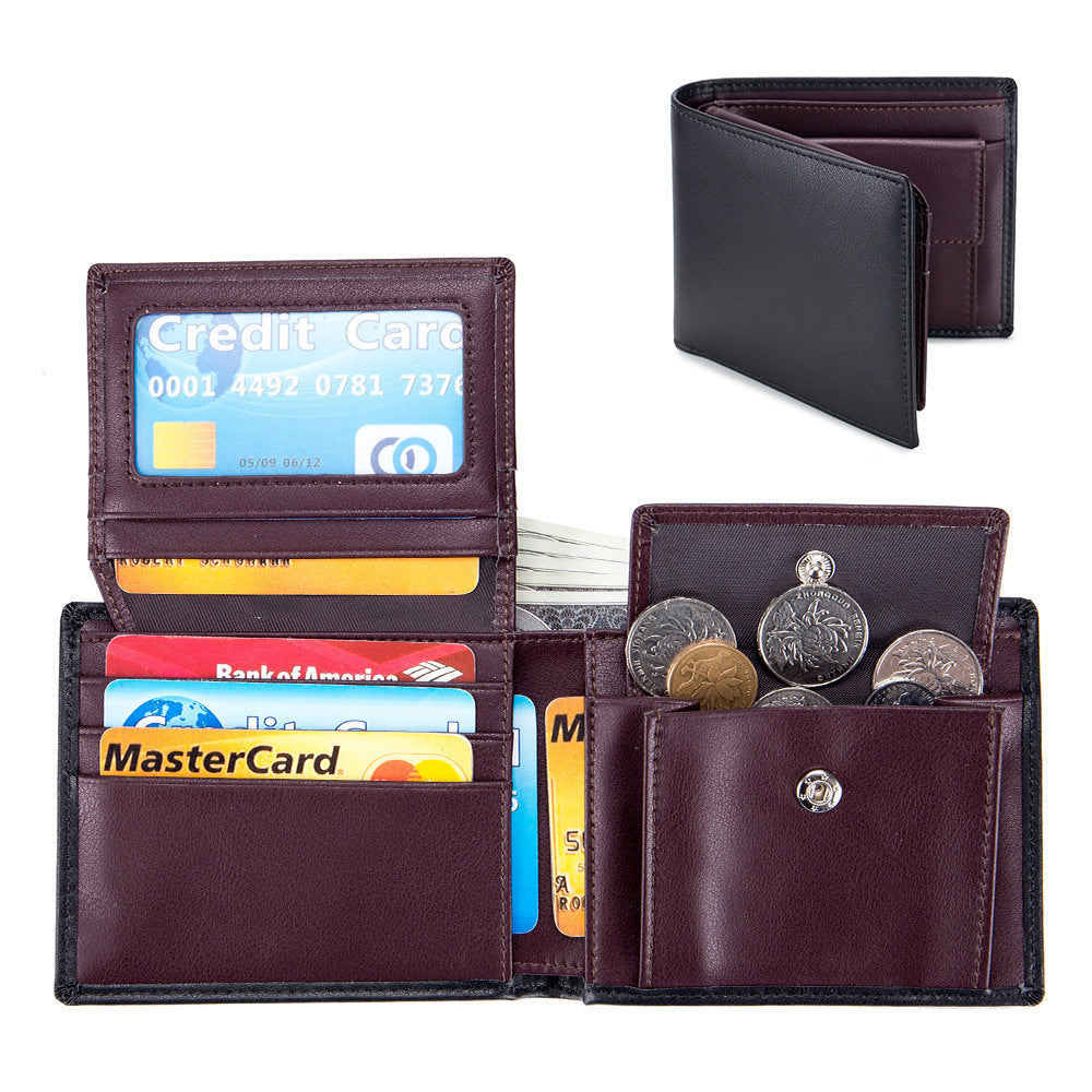 Men's Short Wallet Genuine Leather Trifold Wallet