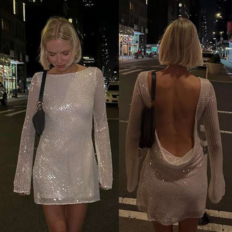 Fashion Sexy Back Swing Collar Backless Net Hot Girl Dress Women's New Skirt