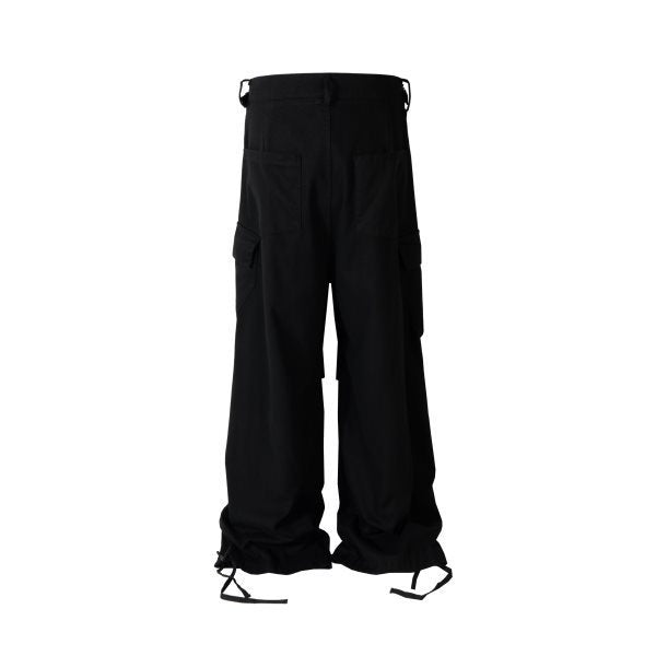 Loose Wide Leg Slightly Flared Profile Pleated Side Zipper Multi-pocket Cargo Pants