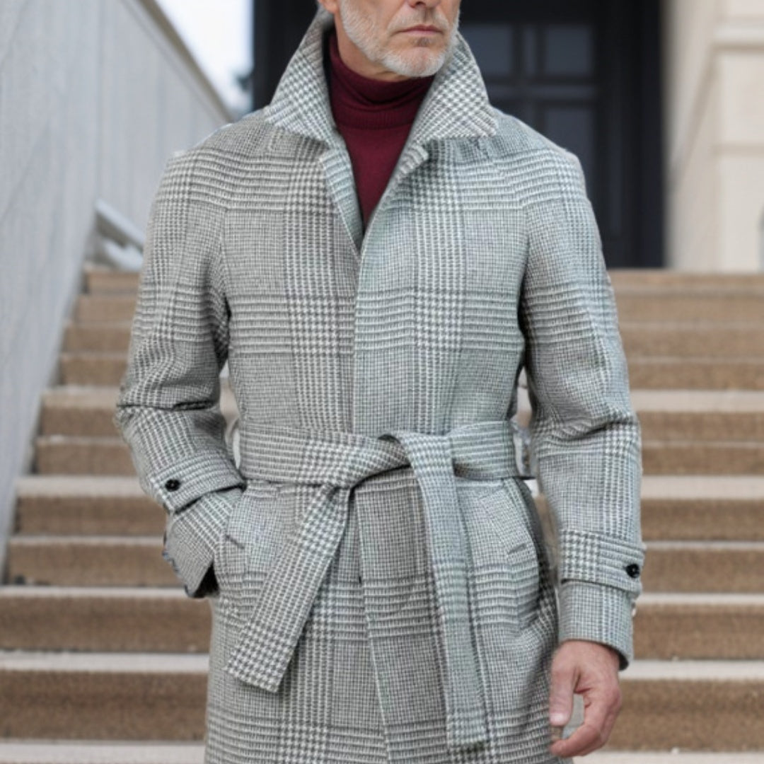 Men's Raglan Sleeve Checked Woolen Coat Fashion