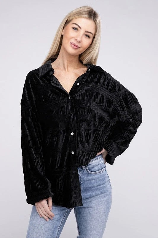 Autumn Multi-layer Pleated Velvet Single-breasted Shirt For Women