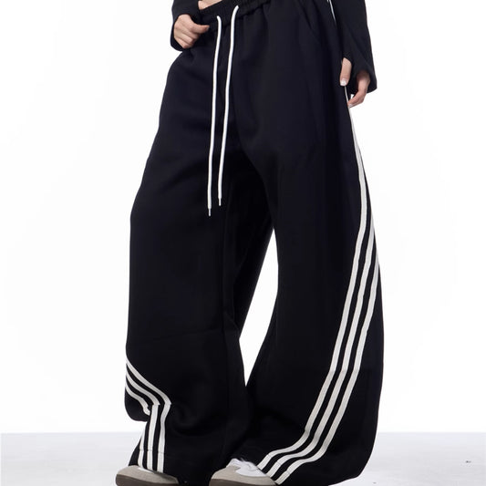 Striped Lace-up Machete Casual Pants Loose Wide-leg Pants