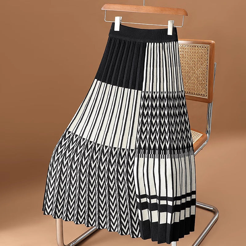 Plaid Pleated Skirt Knitted Skirt For Women