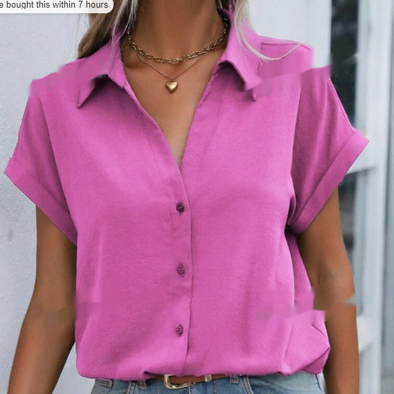 Women's Short-sleeved Lapel Button Shirt Top