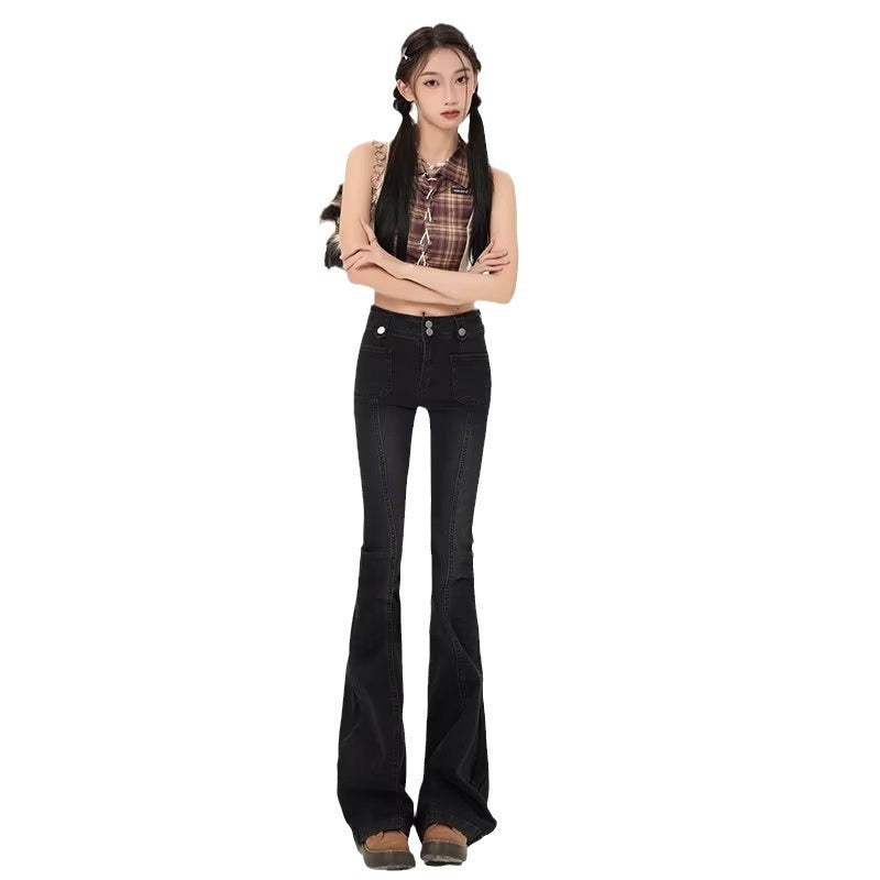 Button Light-colored Lazy Literature And Art Women's Long Jeans