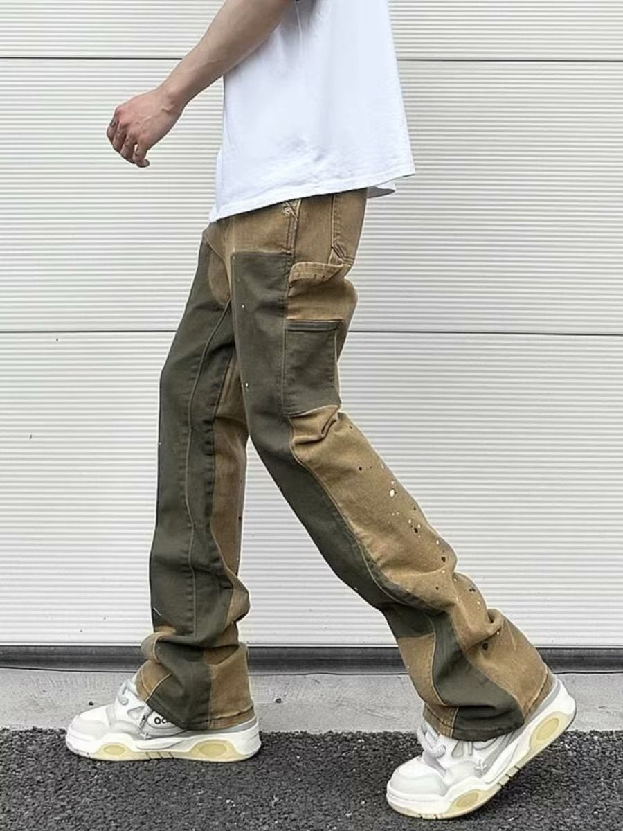 Leisure Washed-out Micro-elastic Tooling Denim Logging Pants