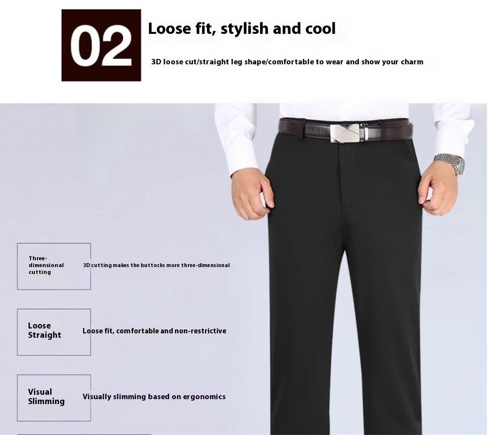 Men's Casual Trousers Elastic Non-ironing Loose Straight Suit Pants