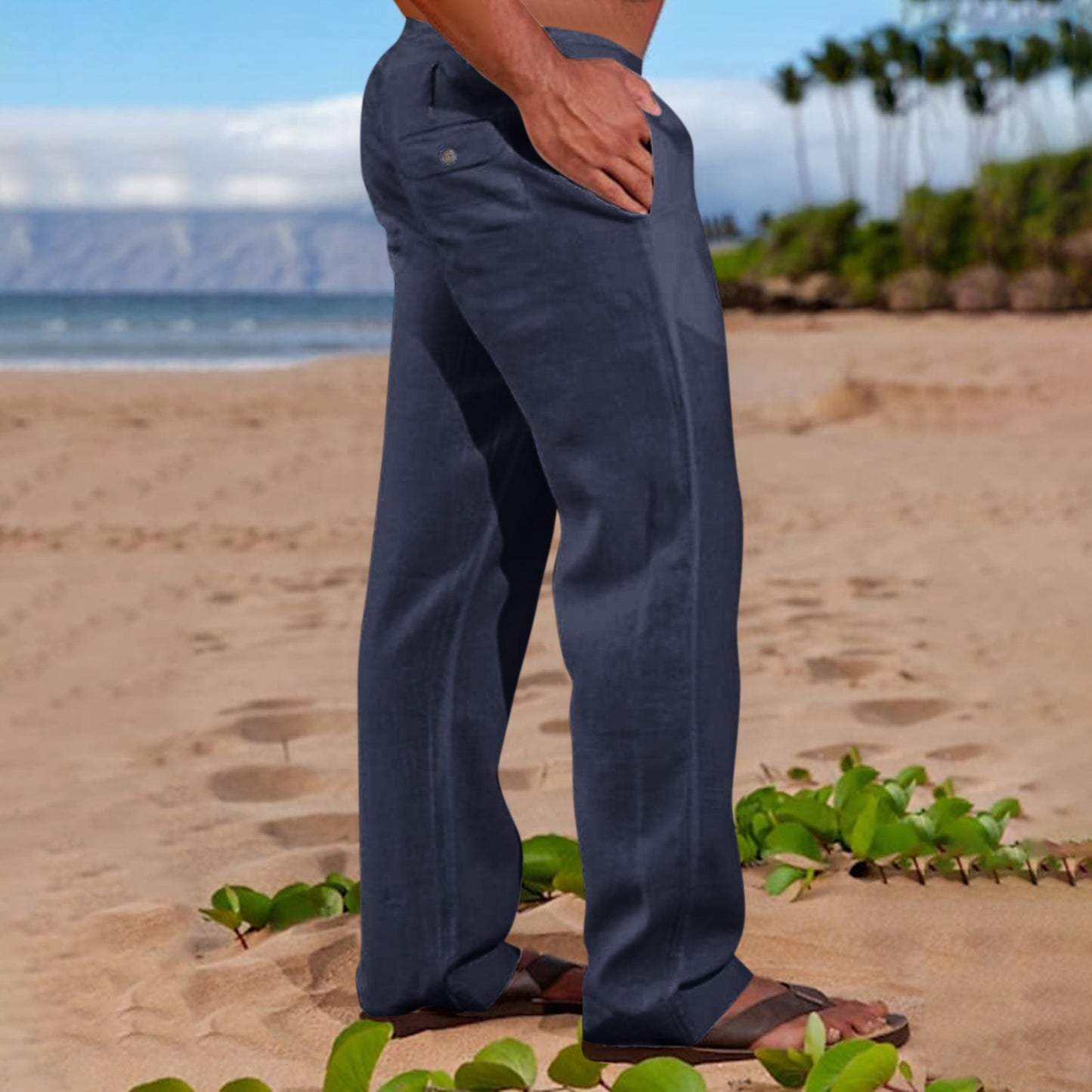 Men's Trousers Beach Drawstring Elastic Waist Straight Leg Outdoor Leisure