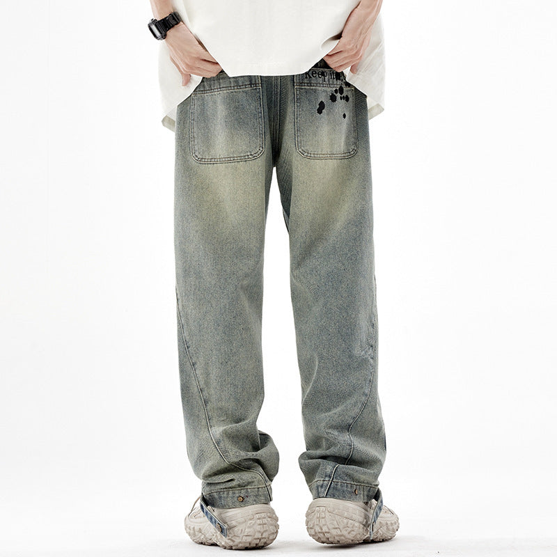 Men's Washed Old Loose Wide-leg Straight Pants