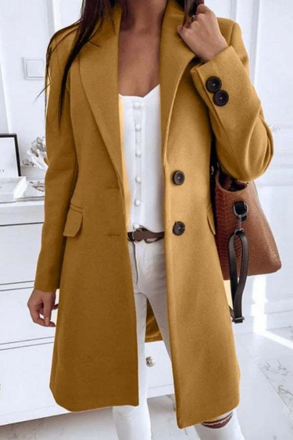 Solid Color Fashion Slim Fit Women's Woolen Coat