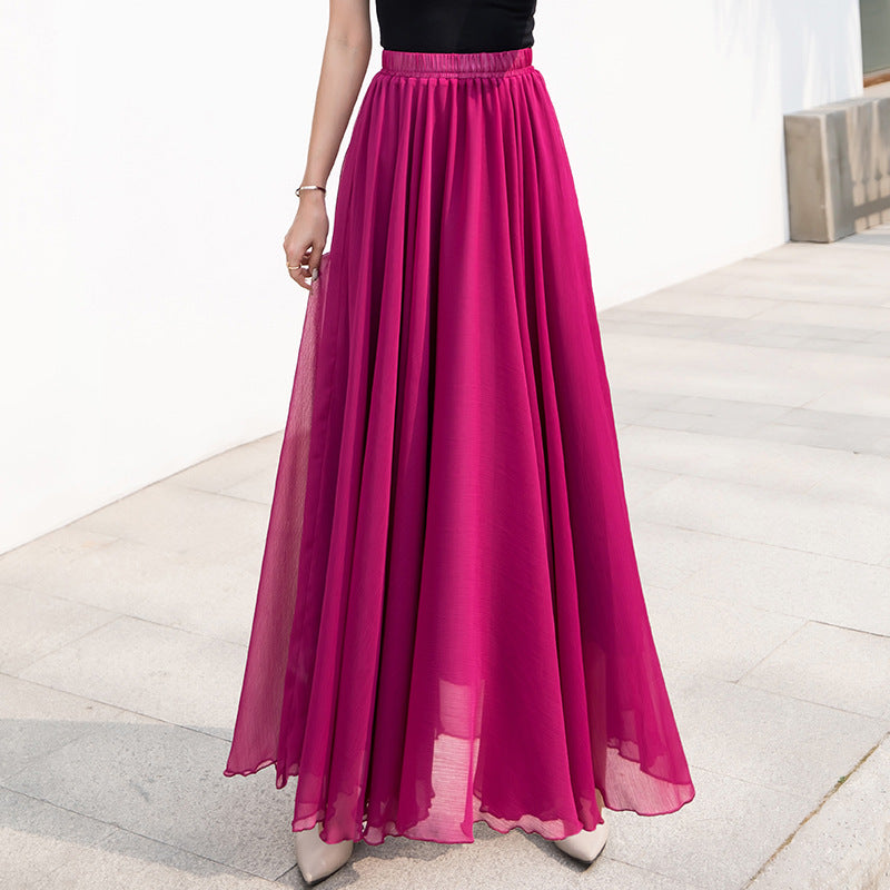 Professional Dance Solid Color High Waist Long Skirt Large Swing Skirt