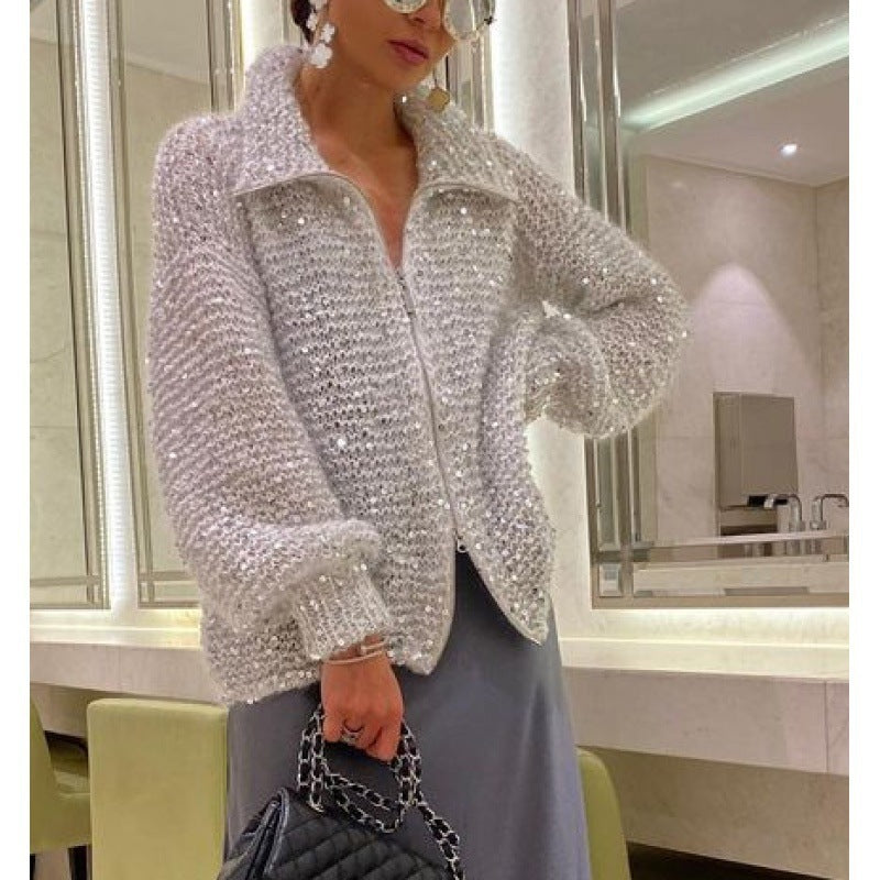 Western Classy Style Fashion Sequin Design Knitwear Coat