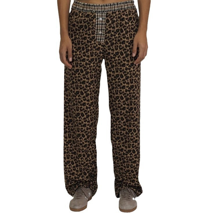 Leopard Print Commuter Elegant High Waist Loose Casual Pants