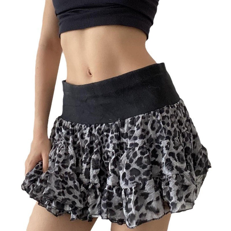 European And American Fashion Hot Girl Sexy Leopard Splicing Skirt