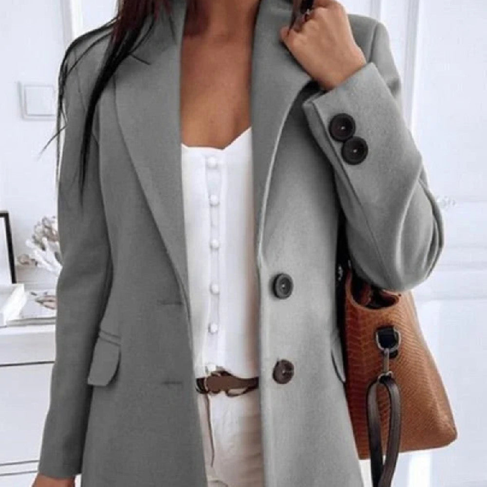 Solid Color Fashion Slim Fit Women's Woolen Coat