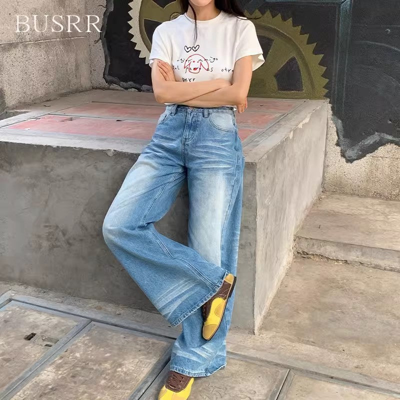 Retro Washed High Waist Wide Leg Jeans