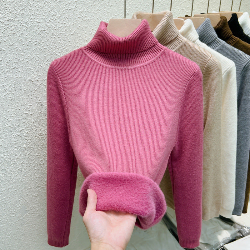 Fleece-lined Thickened Autumn And Winter Turtleneck Sweater Slim Fit Warm