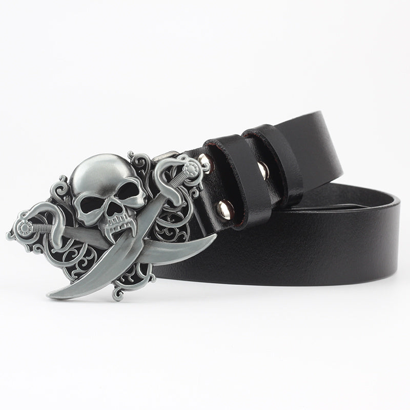 Casual Skull Decorative Two-layer Cowhide Belt