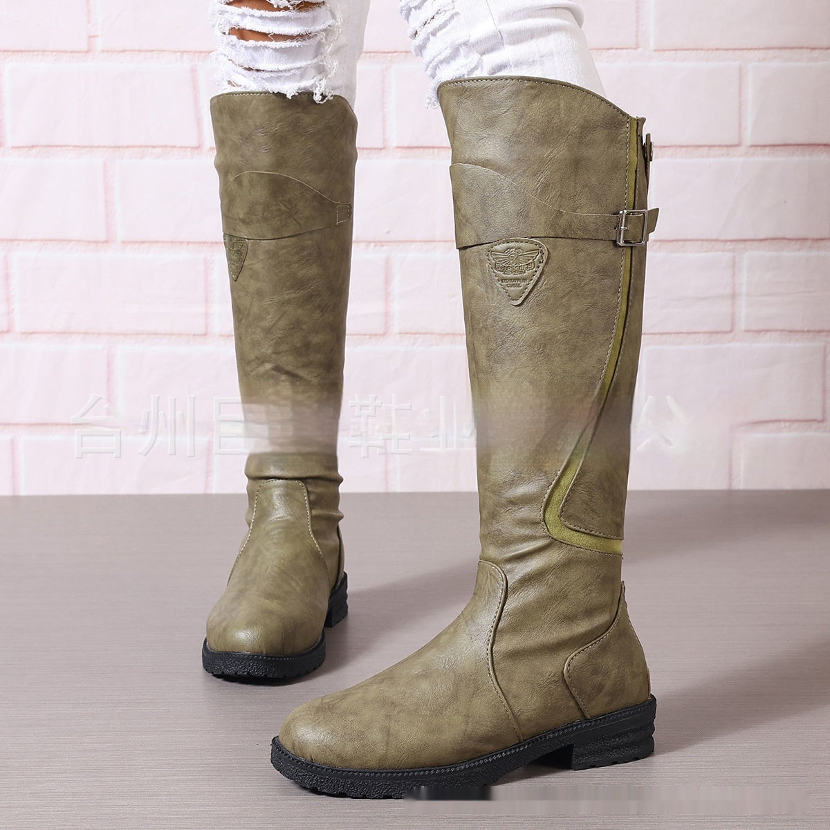 Flat Bottom Plus Size Women's Leather Boots