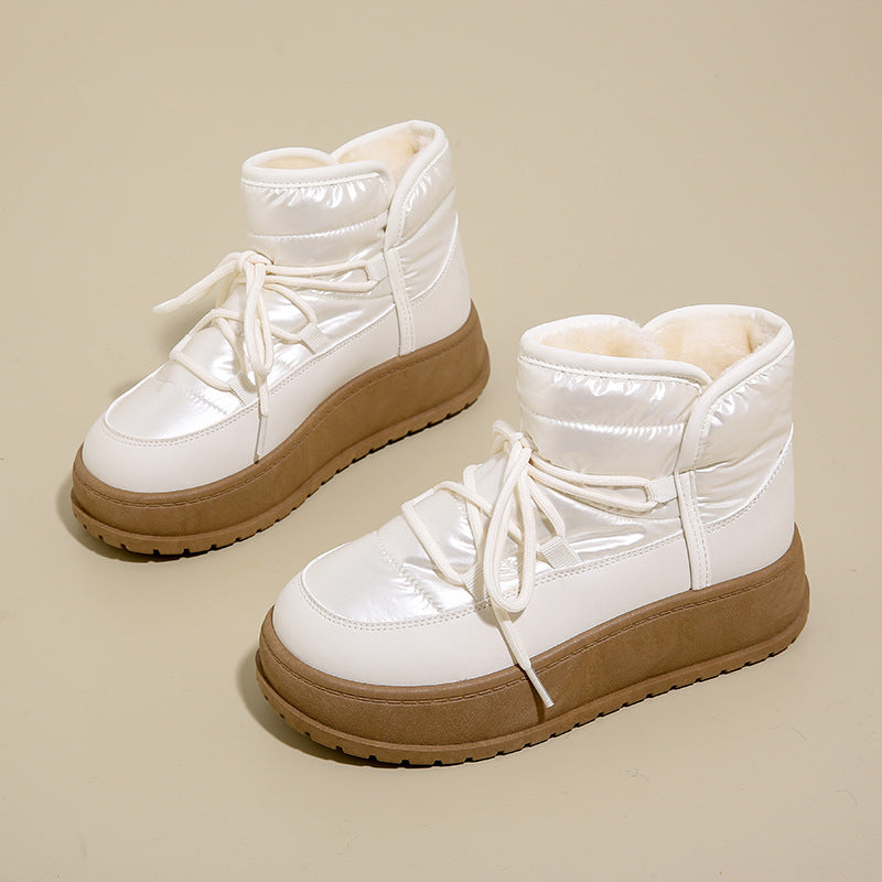 Fleece-lined High-top Snow Boots Female Insulated Cotton-padded Shoes