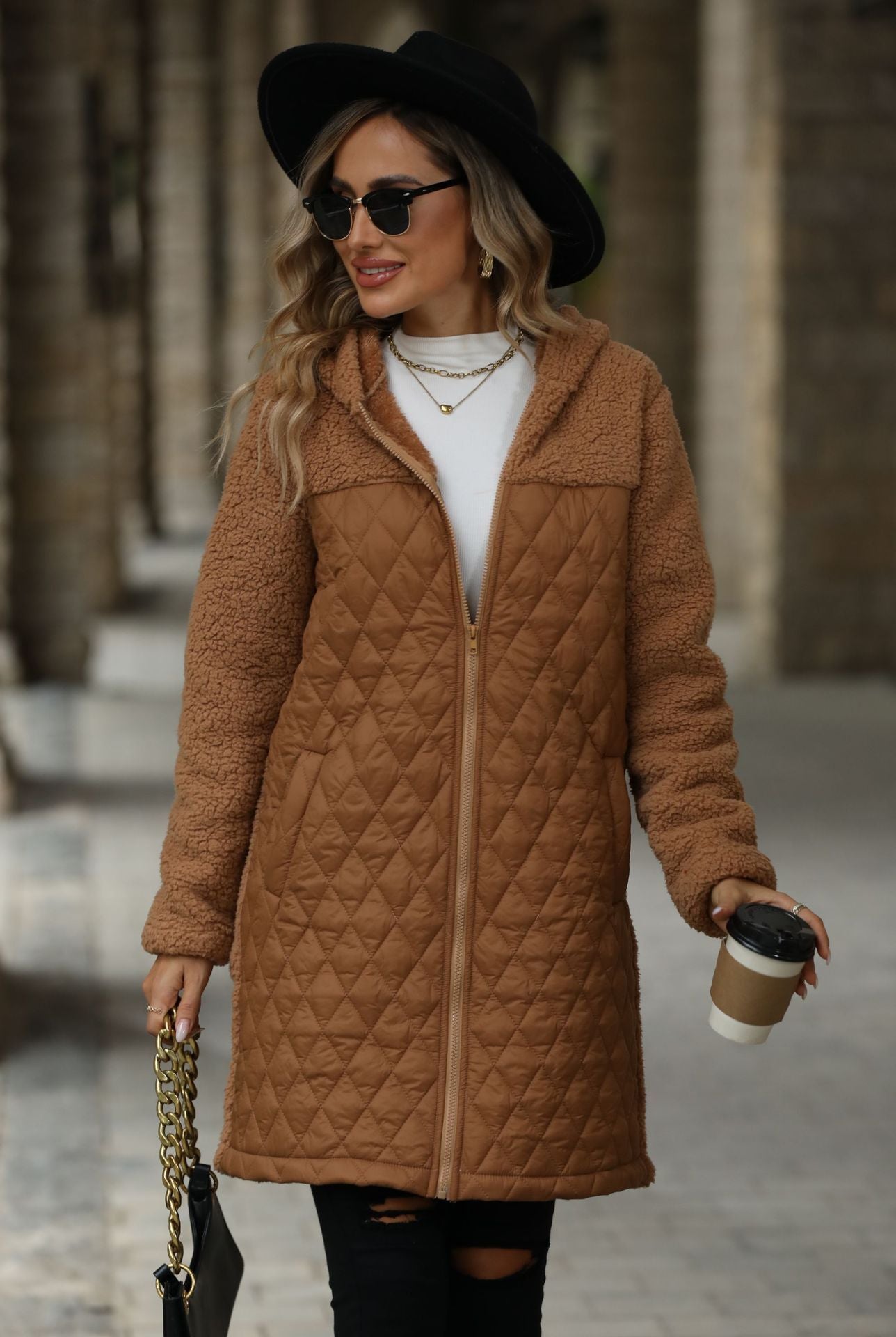 Women's Fashion Hooded Zipper Plush Coat