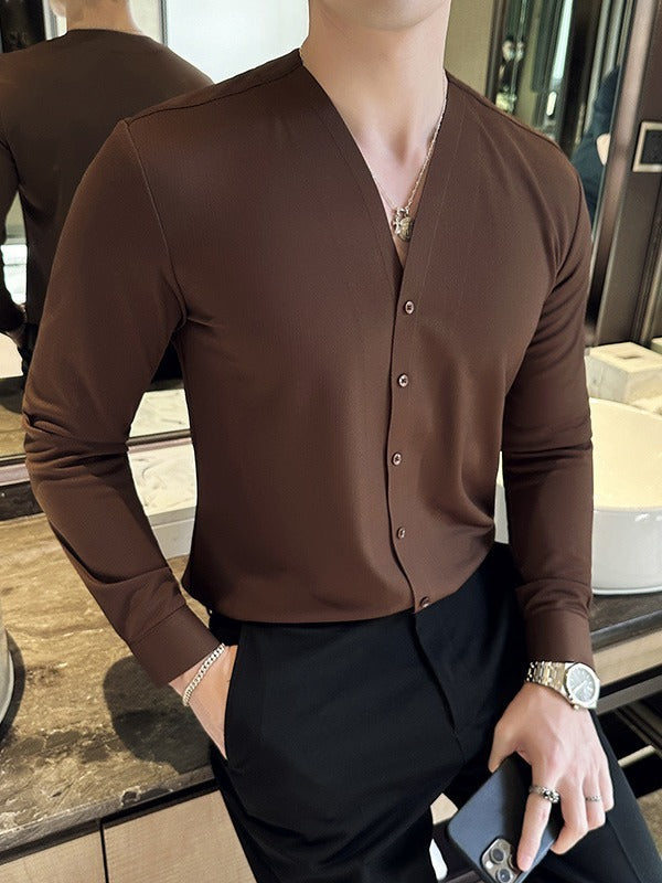 Men's High Texture Waffle V-neck Long Sleeve Shirt