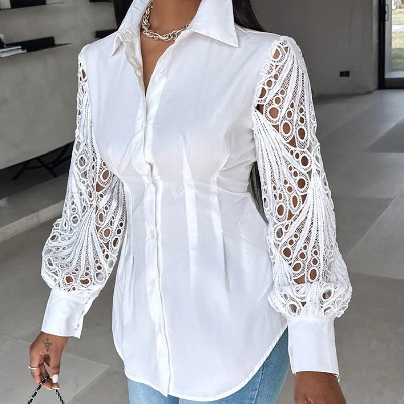 New Women's Lace Stitching Long-sleeved Shirt