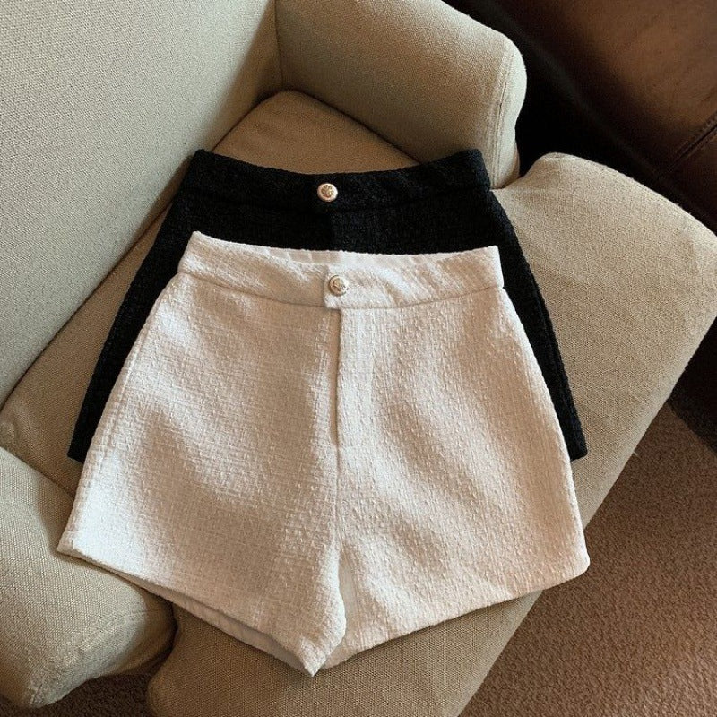 Elegant Tweed Loose High Waist Wide Leg Shorts For Women