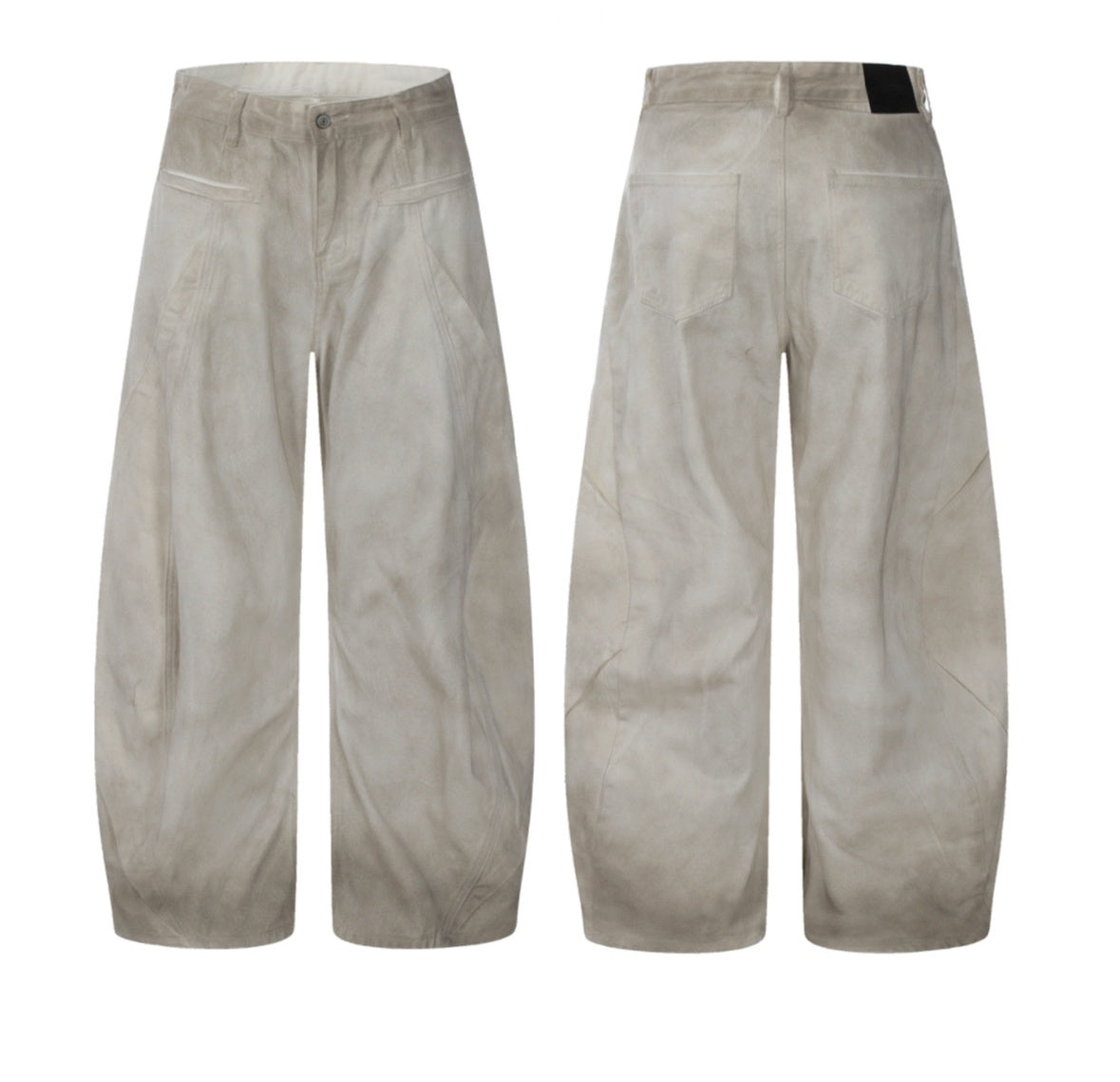 Retro Distressed Dirty White Wide Leg Pants Casual Trousers