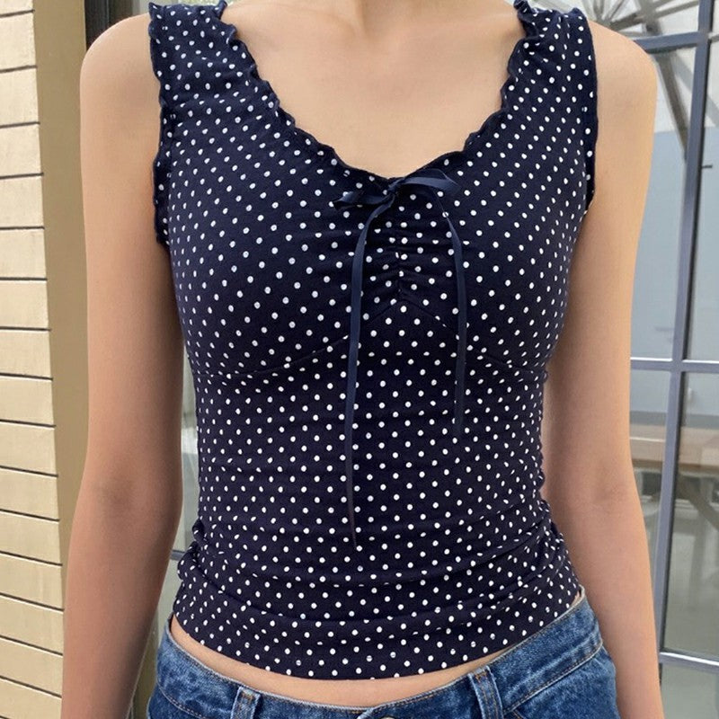 Women's Polka Dot Inner Knitted Sleeveless Top