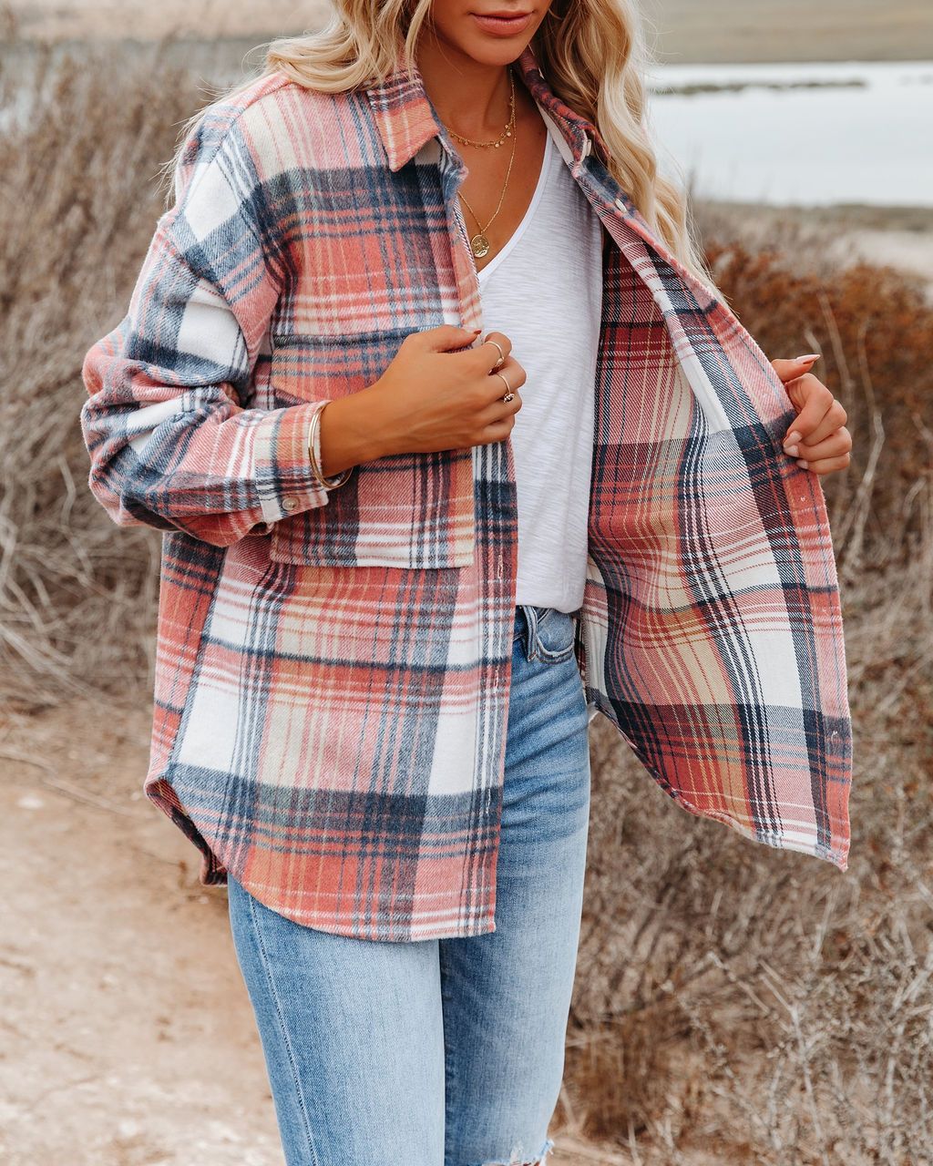 Casual Women's Lapel Loose Plaid Mid-length Blouse