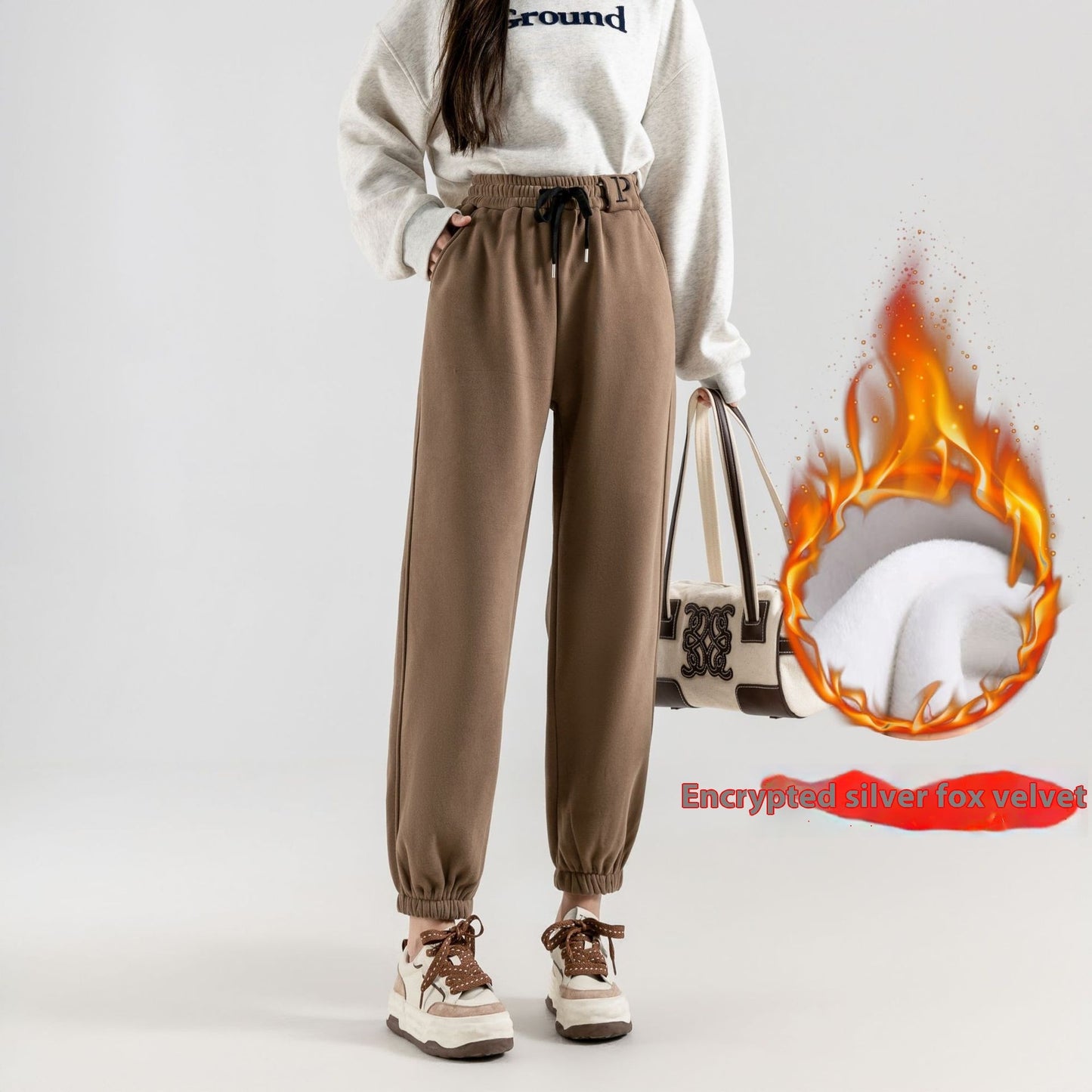 Fleece-lined Casual Harem Pants For Women