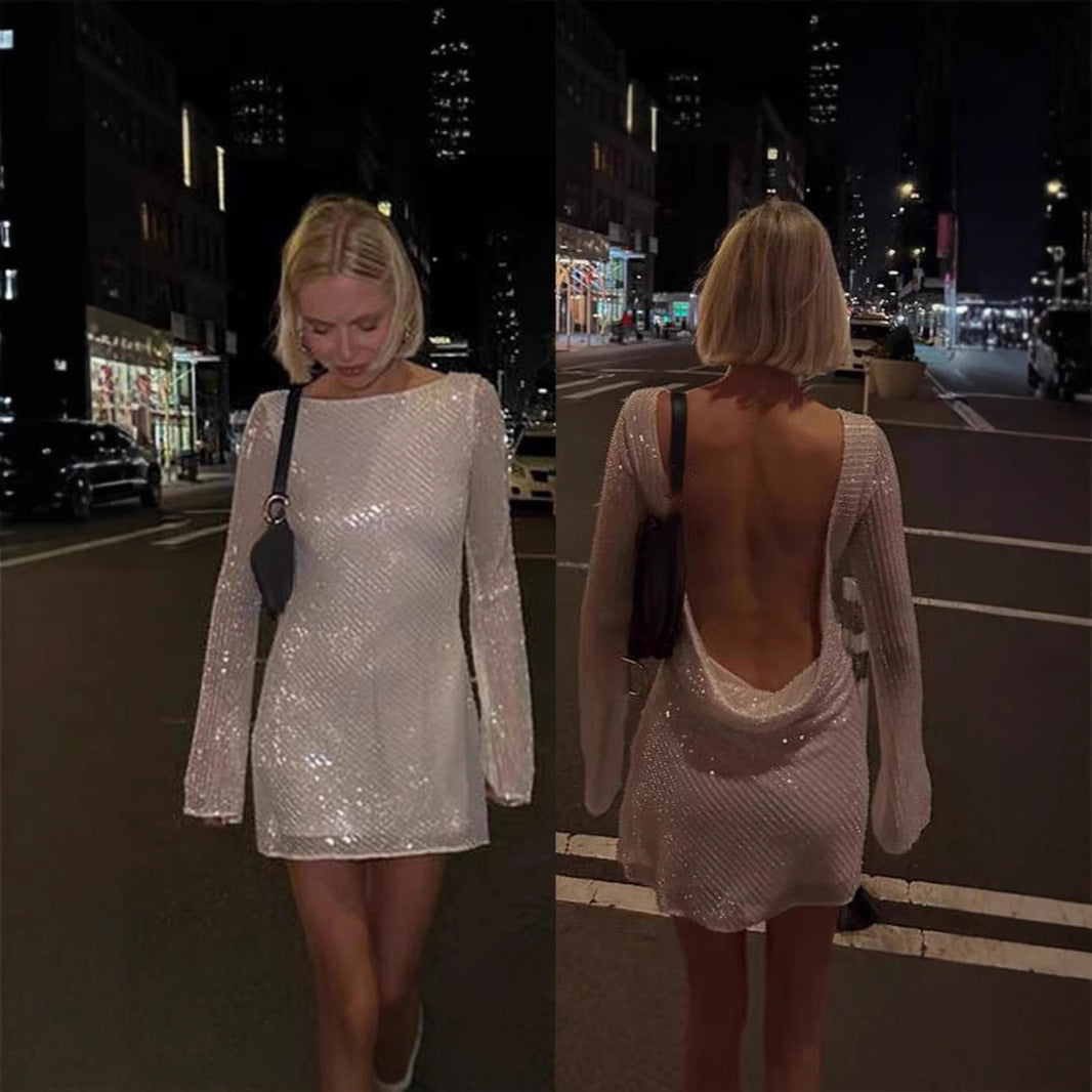 Fashion Sexy Back Swing Collar Backless Net Hot Girl Dress Women's New Skirt