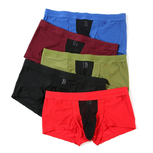 Men's Sexy Gun Egg Separation Nylon Ice Silky Mesh Transparent Bag Boxer Briefs